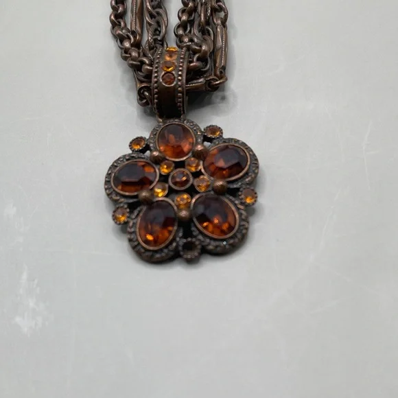 1928 Vintage Inspired Elegant Bronze Necklace with Amber Accents Stunning 1928 - Picture 3 of 5